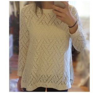 Banana Republic Ivory Geometric Cut Out Top with Long Sleeves